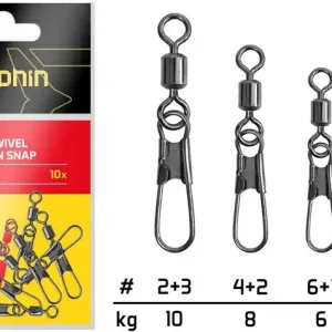 10ks - Karabinka s Obratlíkem Delphin Rolling Swivel with Japan Snap Vel. 8+1 / 6kg - Omezené množství