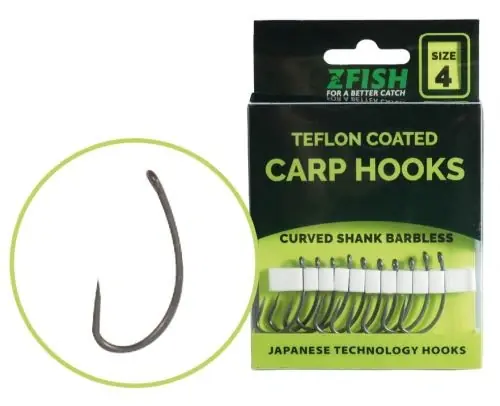 10ks - Háčky Zfish Teflon Curved Shank Barbless Velikost 8 | Extra sleva