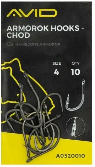10ks - Háček Avid Carp Armorok Hooks Chod Barbed | Připraveno k odeslání