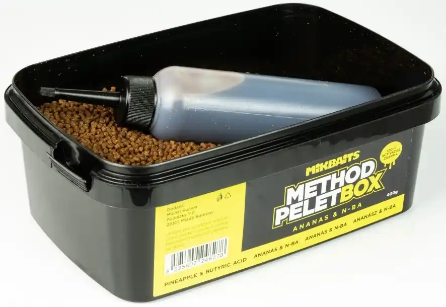 Objednejte nyní - Pelety Mikbaits Method Pelet Box 400gr + Aktivátor 120ml Ananas N-BA