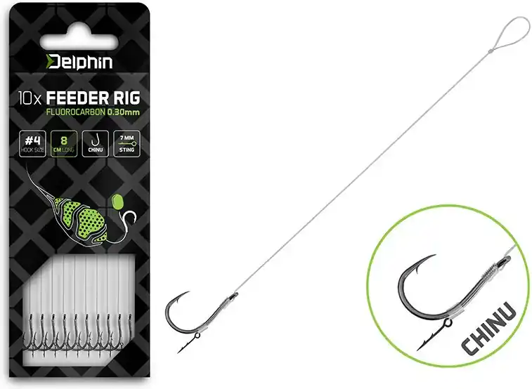 10ks - Feederový Návazec Delphin Fluoro Sting Chinu 12cm/0,22mm/ 8 | Top produkt