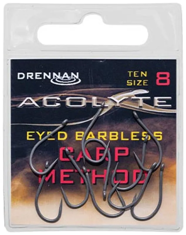 Doprodej zásob - 10ks - Háčky Bez Protihrotu Drennan Acolyte Carp Method Barbless